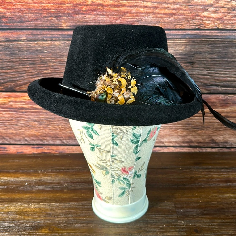 Rare Philippe Model Paris Vintage Womens Feathered Black Fedora Hat!